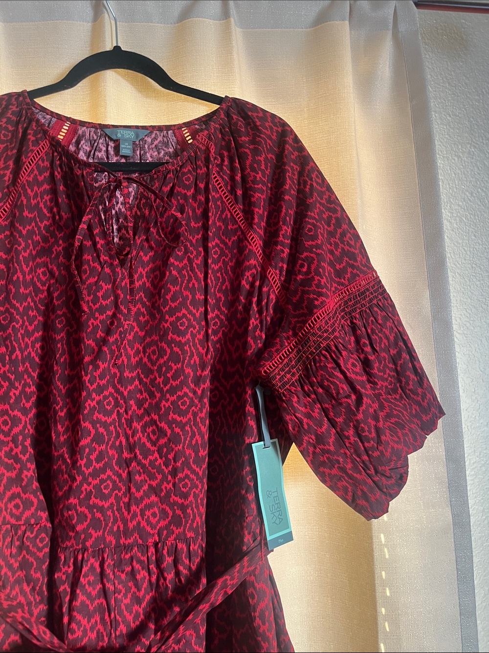 Women’s Terra & Sky Red Patterned Tie-Waist Dress - Picture 8 of 11